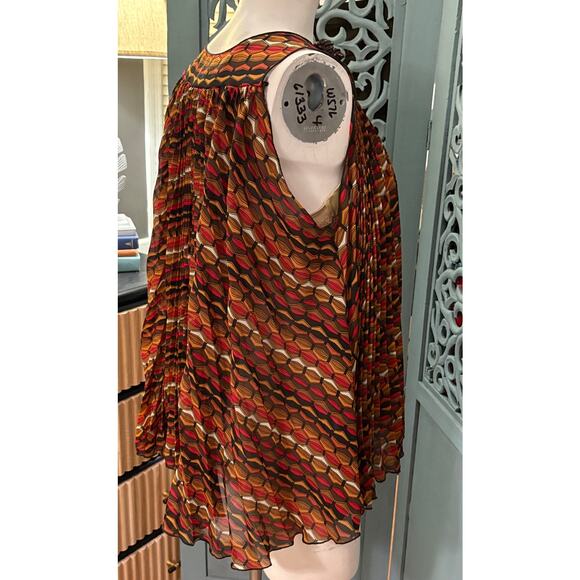 Lindsey Michele Pleated Trapeze Top/Shirt Fall Colors-Sleeveless-V Neck-Size S - Picture 3 of 5